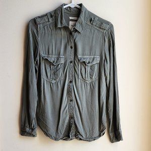 American Eagle Outiftters Army Green Boyfriend Fit Button Down Shirt Size XS
